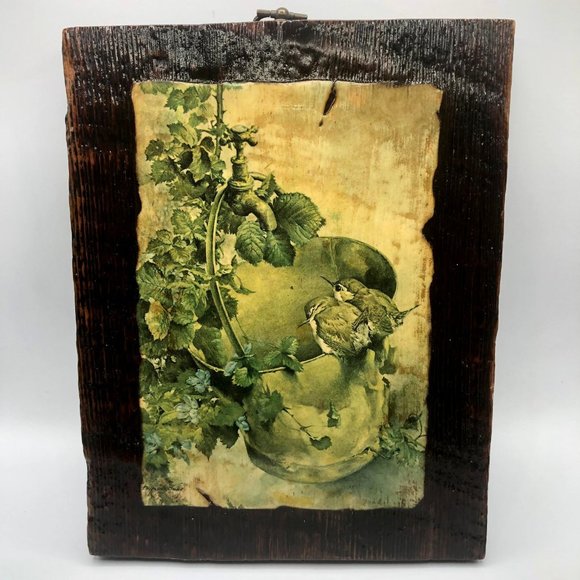Vintage Birds‎ Bucket Decoupage on Wood Wall Decor - Picture 1 of 8